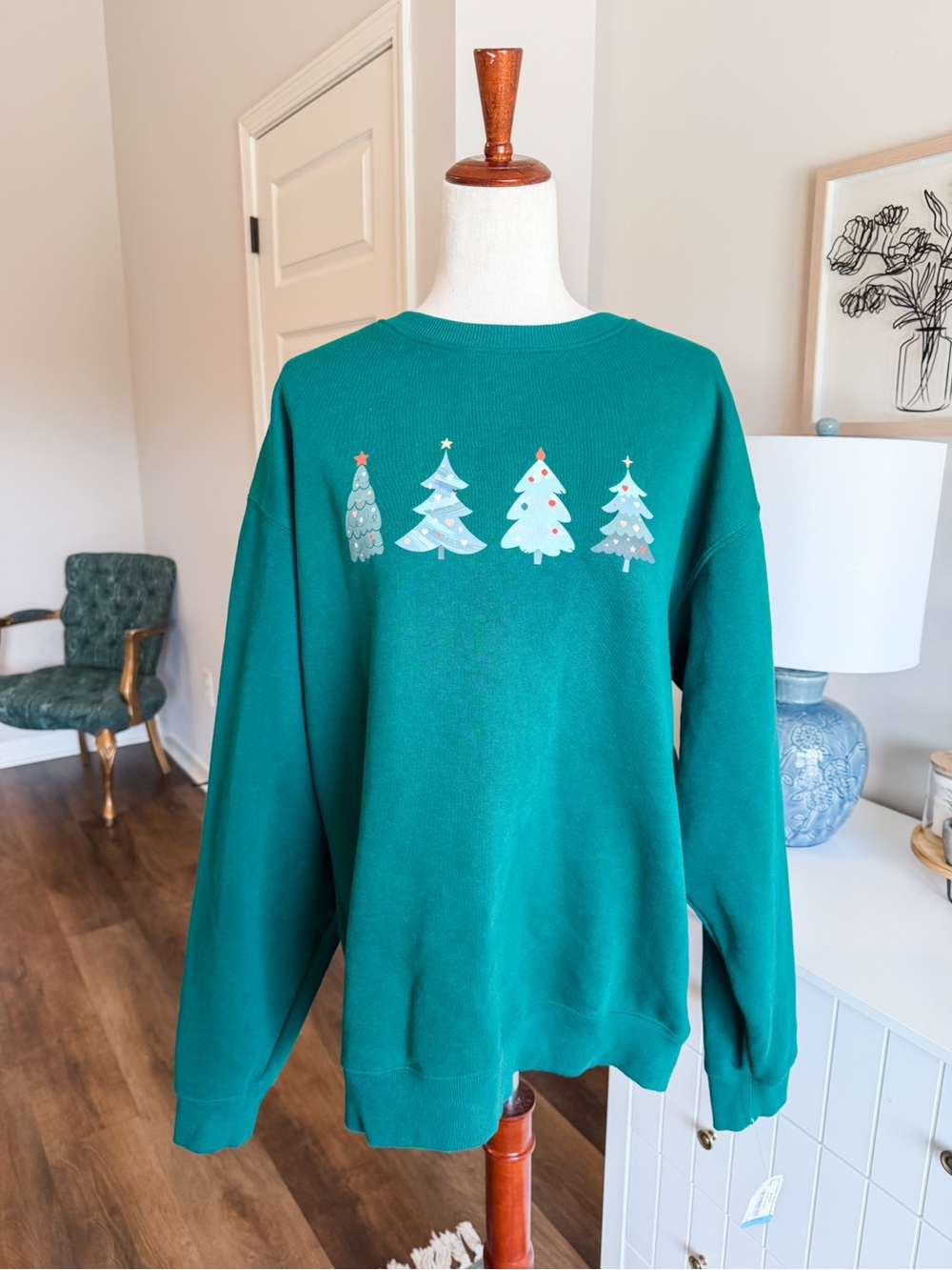 Unbranded Teal Green Holiday Tree Crewneck Sweatshirt